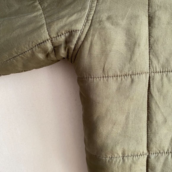 Vintage 90s Bogari Studio Army Green Oversized Silk Boxy Quilted Jacket Size M/L - Picture 10 of 11